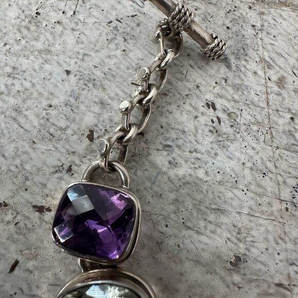 Vintage Multi Gemstone 925 Sterling Toggle Closure Bracelet - Picture 4 of 9